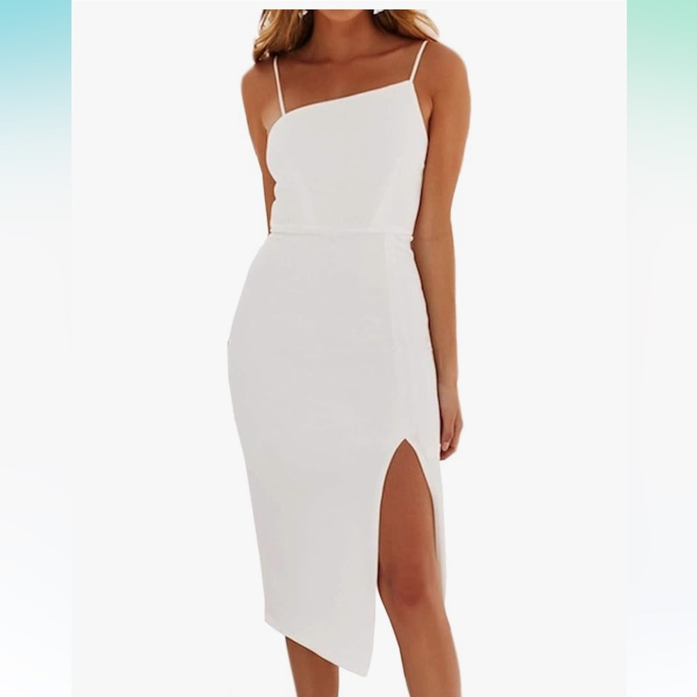 Just Quella White One Shoulder Sheath Dress with Slit Size S NWT
